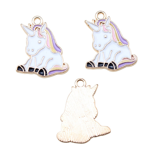 WYSIWYG 10pcs 22x18mm KC Gold Color Enamel Unicorn Charms Pendant For DIY Jewelry Making Handmade Jewelry Craft Findings