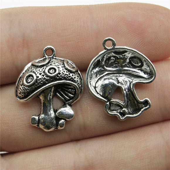 WYSIWYG 10pcs 22x18mm Mushroom Charm Pendants For Jewelry Making Antique Silver Color Mushroom Pendants Charm Mushroom
