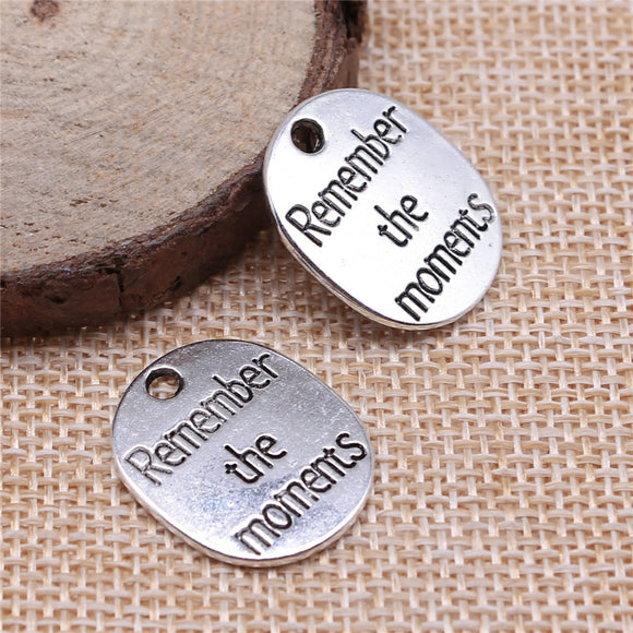 WYSIWYG 10pcs 22x18mm Remember The Moments Charms For Jewelry Making Antique Silver Color Charm Pendant Jewelry Accessories