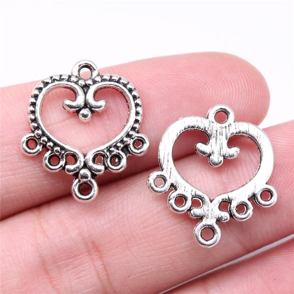 WYSIWYG 10pcs 22x19mm Heart Earrings Connector Charms Antique Silver Color Jewelry Findings Jewelry Accessories