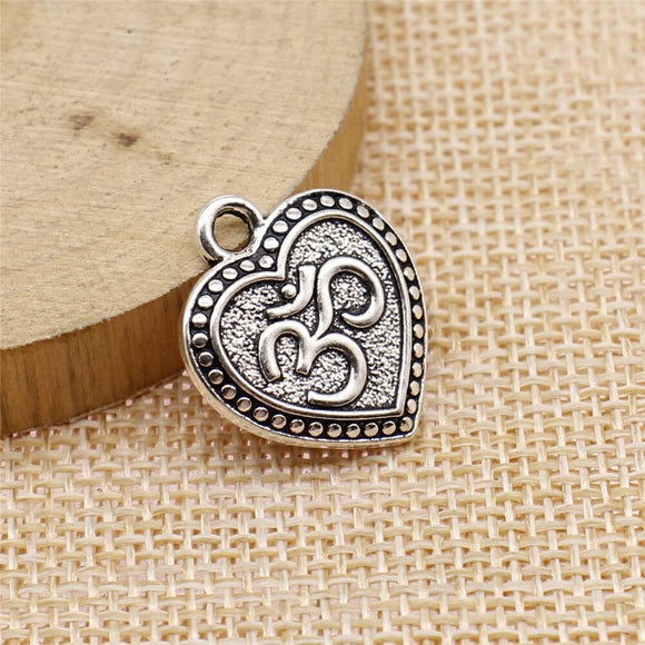 WYSIWYG 10pcs 22x19mm Heart Om Charms Antique Silver Color For Jewelry Making Zinc Alloy Charms Pendant DIY Jewelry Findings