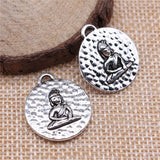 WYSIWYG 10pcs 22x20mm Round Double-Sided Sitting Buddha Charms Antique Silver Color Jewelry Findings For Jewelry Making
