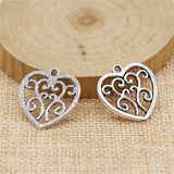 WYSIWYG 10pcs 22x21mm Filigree Heart Pendants Charm Antique Silver Color Tone Heart Pendants For Jewelry Making