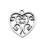 WYSIWYG 10pcs 22x21mm Filigree Heart Pendants Charm Antique Silver Color Tone Heart Pendants For Jewelry Making