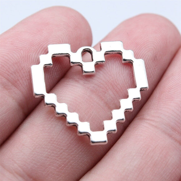 WYSIWYG 10pcs 22x24mm Antique Silver Color Mosaic Heart Charms Pendant For DIY Jewelry Making Handmade Jewelry Craft Findings