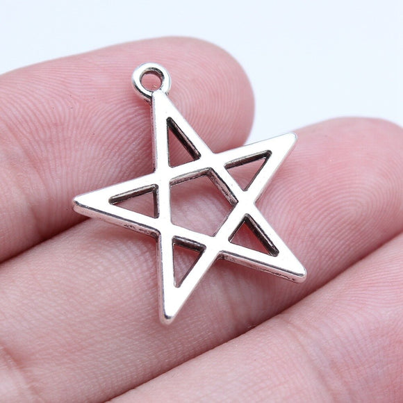WYSIWYG 10pcs 22x25mm Antique Silver Color Pentagram Charms Pendant For DIY Jewelry Making Handmade Jewelry Craft Findings