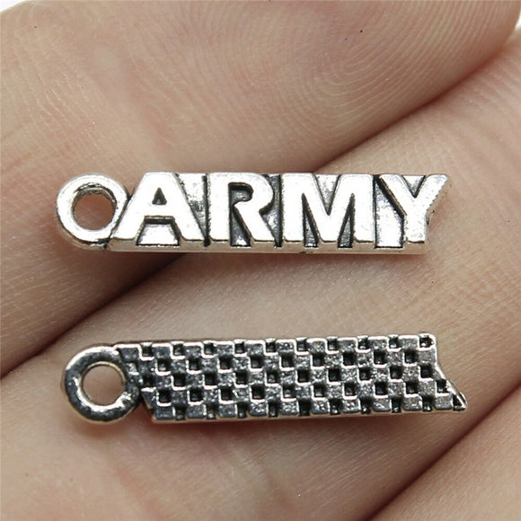 WYSIWYG 10pcs 22x5mm Pendant Army Army Charm Pendants For Jewelry Making Antique Silver Color Army Pendants
