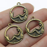 WYSIWYG 10pcs 23mm Pendant Mermaid Round Mermaid Charm Pendants For Jewelry Making Antique Silver Color Mermaid Pendants