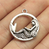 WYSIWYG 10pcs 23mm Pendant Mermaid Round Mermaid Charm Pendants For Jewelry Making Antique Silver Color Mermaid Pendants