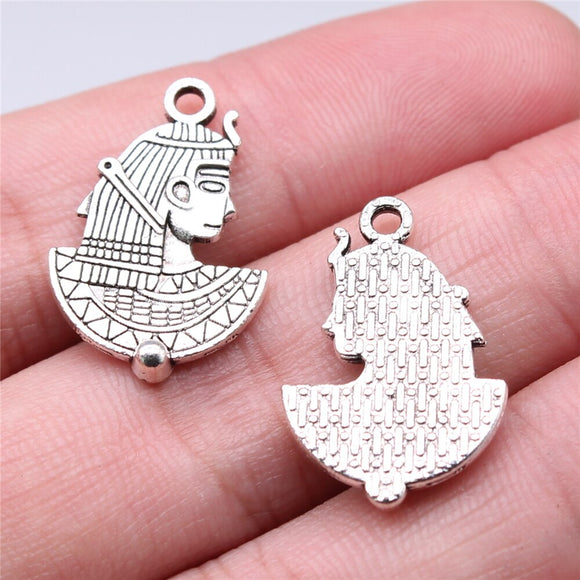 WYSIWYG 10pcs 23x16mm Charms Egypt Cleopatra Charms For Jewelry Making DIY Jewelry Findings Antique Silver Color Alloy Charms