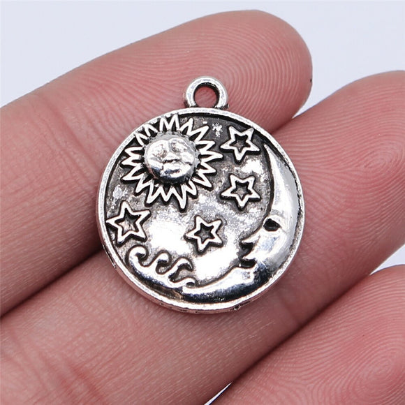 WYSIWYG 10pcs 23x20mm Antique Silver Color Antique Bronze Color Sun Stars Moon Charms For Jewelry Making DIY Jewelry Findings EF3790