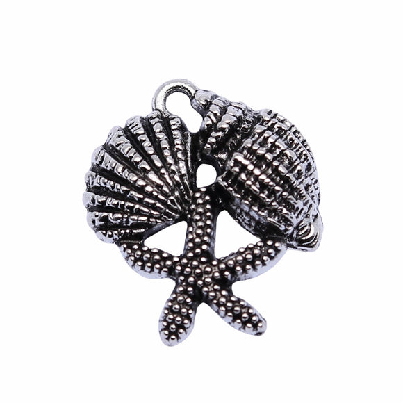WYSIWYG 10pcs 23x20mm Antique Silver Color Seashells Starfish Conch Charms Pendant For Jewelry Making DIY Jewelry Findings