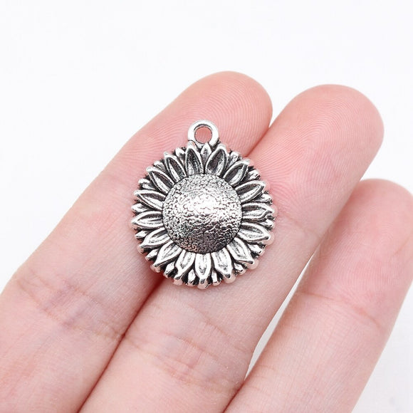 WYSIWYG 10pcs 23x20mm Antique Silver Color Sunflower Charms For Jewelry Making