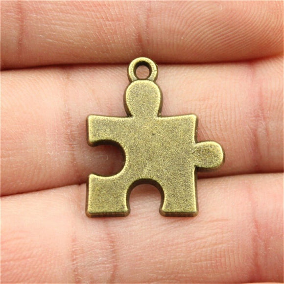 WYSIWYG 10pcs 23x20mm Puzzle Piece Charms For Jewelry Making Antique Bronze Color Charms Pendants Jewelry Accessories
