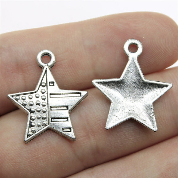 WYSIWYG 10pcs 23x20mm Star Charms For Jewelry Making Antique Silver Color Charm Pendant Jewelry Accessories
