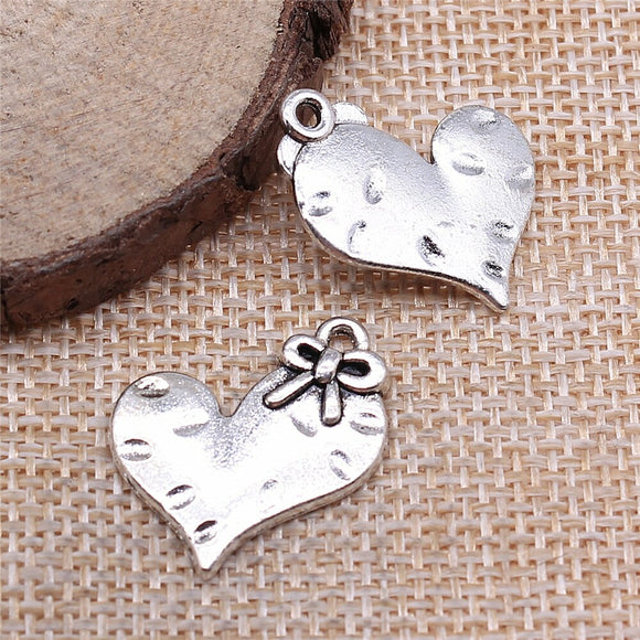 WYSIWYG 10pcs 23x21mm Bow Heart Charms Antique Silver Color Pendant Charms For Jewelry Making Jewelry Findings