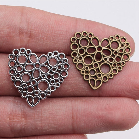 WYSIWYG 10pcs 23x25mm 2 Colors Filigree Flower Heart Charms Hollow Flower Heart Charm Pendant