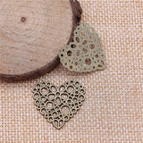 WYSIWYG 10pcs 23x25mm 2 Colors Filigree Flower Heart Charms Hollow Flower Heart Charm Pendant