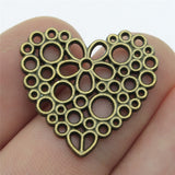 WYSIWYG 10pcs 23x25mm 2 Colors Filigree Flower Heart Charms Hollow Flower Heart Charm Pendant