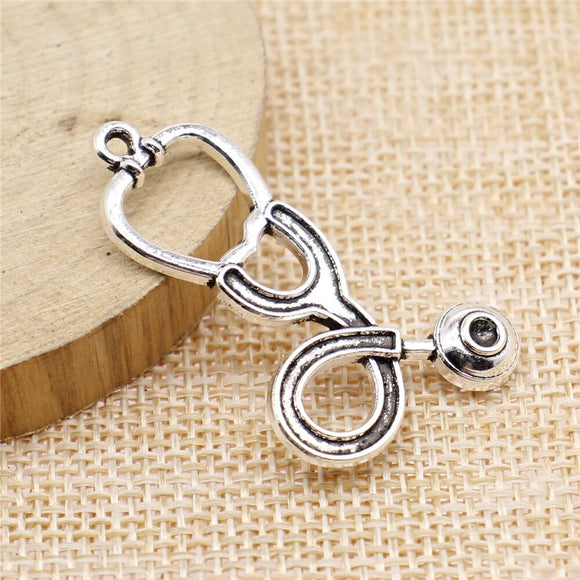 WYSIWYG 10pcs 23x41mm Stethoscope Charms Pendants For Jewelry Making 2 Colors Antique Silver Plated Antique Bronze Plated EF3766