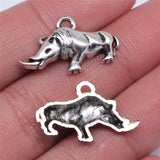 WYSIWYG 10pcs 24x14mm Rhinoceros Charms For Jewelry Making Antique Silver Color Charm Pendant Jewelry Accessories
