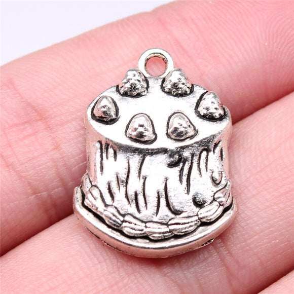WYSIWYG 10pcs 24x18mm Birthday Cake Charms DIY Jewelry Findings Antique Silver Color Antique Bronze Color For Jewelry Making
