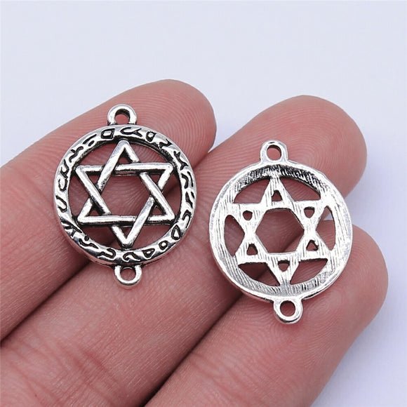 WYSIWYG 10pcs 24x18mm Star Of David Connector Pendant Charms Antique Silver Color For Jewelry Making Jewelry Findings