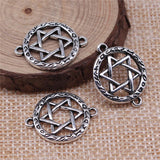 WYSIWYG 10pcs 24x18mm Star Of David Connector Pendant Charms Antique Silver Color For Jewelry Making Jewelry Findings