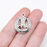 WYSIWYG 10pcs 24x19mm Antique Silver Color Cowboy Horseshoe Boot Charms For Jewelry Making