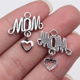 WYSIWYG 10pcs 24x20mm Antique Silver Color Mom Heart Charms Pendant For Jewelry Making DIY Jewelry Findings