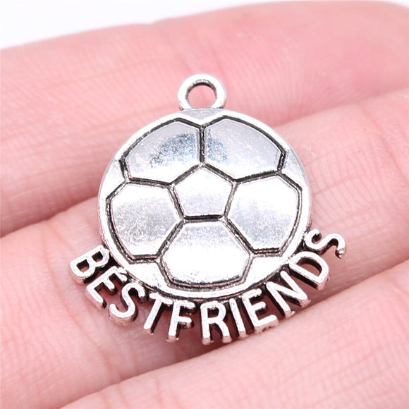 WYSIWYG 10pcs 24x22mm Best Friends Football Charms Antique Silver Color For DIY Jewelry Making Zinc Alloy Charms