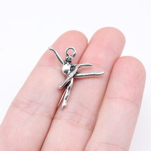 WYSIWYG 10pcs 24x24mm Antique Silver Color 3D Ballerina Charms For Jewelry Making