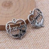 WYSIWYG 10pcs 24x24mm Antique Silver Color Grandma Heart Charms Pendant For DIY Jewelry Making Handmade Jewelry Craft Findings