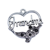 WYSIWYG 10pcs 24x24mm Antique Silver Color Grandma Heart Charms Pendant For DIY Jewelry Making Handmade Jewelry Craft Findings