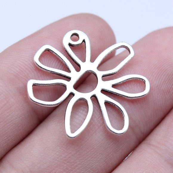 WYSIWYG 10pcs 24x25mm Antique Silver Color Irregular Openwork Flower Charms Pendant For DIY Jewelry Making