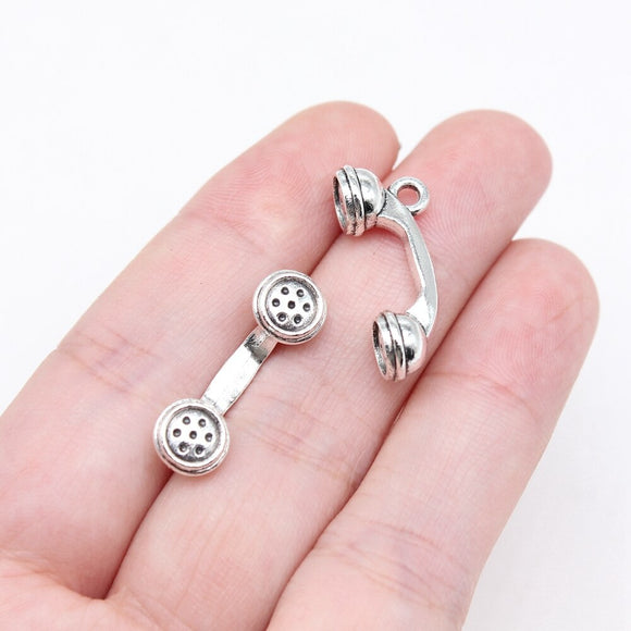 WYSIWYG 10pcs 24x7mm Antique Silver Color Vintage Phone Charms For Jewelry Making