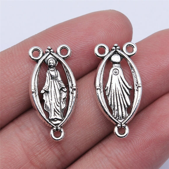10pcs 25x13mm Antique Silver Color Antique Bronze Color Virgin Mary Connector Charms For Jewelry Making ef4347