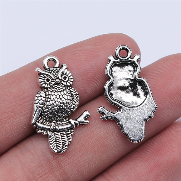 WYSIWYG 10pcs 25x15mm Antique Silver Color Antique Bronze Owl Charms Pendant For Jewelry Making DIY Jewelry Findings
