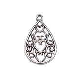 WYSIWYG 10pcs 25x15mm Filigree Heart Charms For Earring Making Hollow Heart Drop Charms Engraved Heart Teardrop Charms