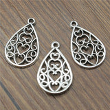 WYSIWYG 10pcs 25x15mm Filigree Heart Charms For Earring Making Hollow Heart Drop Charms Engraved Heart Teardrop Charms