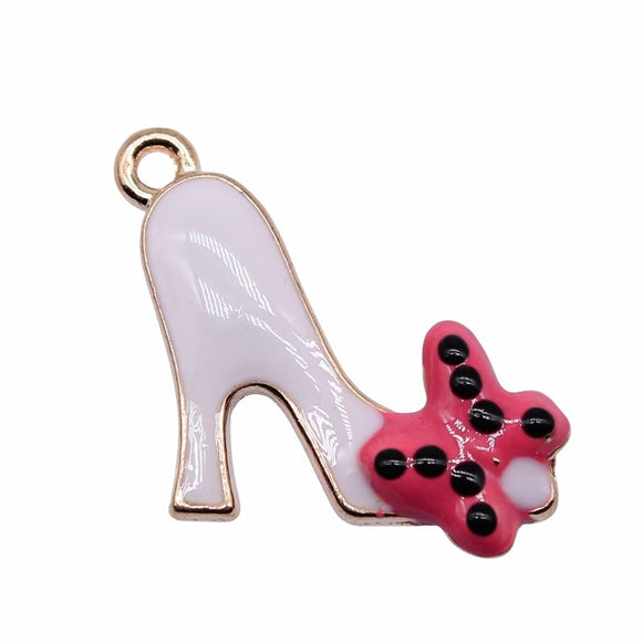 WYSIWYG 10pcs 25x15mm KC Gold Color Enamel Bow High Heels Charms For Jewelry Making DIY Jewelry Findings