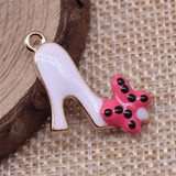 WYSIWYG 10pcs 25x15mm KC Gold Color Enamel Bow High Heels Charms For Jewelry Making DIY Jewelry Findings