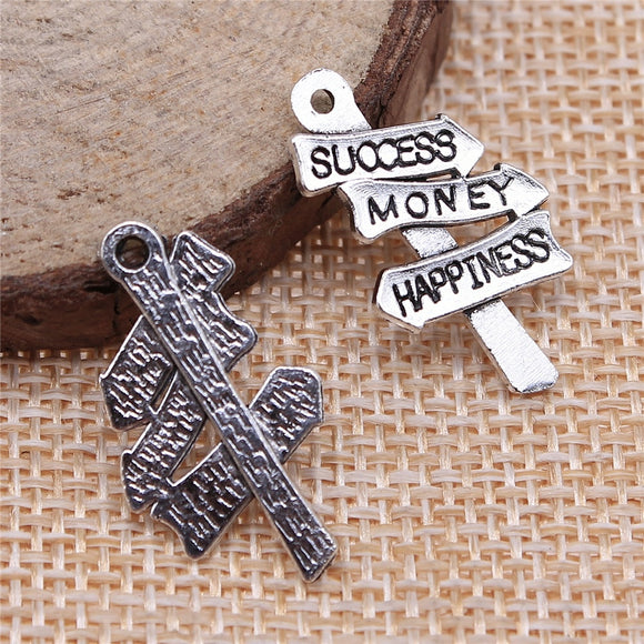 WYSIWYG 10pcs 25x16mm Charms Life Signpost Success Money Happiness Antique Silver Color Pendants Making