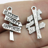 WYSIWYG 10pcs 25x16mm Charms Life Signpost Success Money Happiness Antique Silver Color Pendants Making