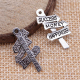 WYSIWYG 10pcs 25x16mm Charms Life Signpost Success Money Happiness Antique Silver Color Pendants Making