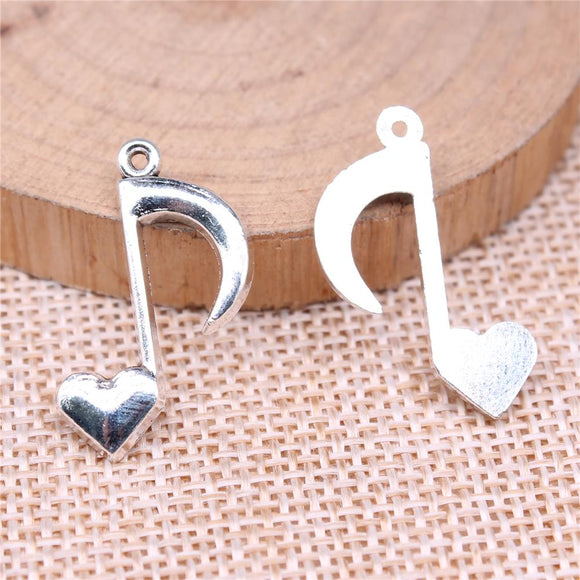 WYSIWYG 10pcs 25x16mm Heart Musical Note Charms For Jewelry Making 2 Colors Antique Silver Plated Antique Bronze Plated