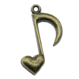 WYSIWYG 10pcs 25x16mm Heart Musical Note Charms For Jewelry Making 2 Colors Antique Silver Plated Antique Bronze Plated