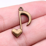 WYSIWYG 10pcs 25x16mm Heart Musical Note Charms For Jewelry Making 2 Colors Antique Silver Plated Antique Bronze Plated