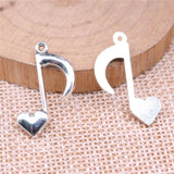 WYSIWYG 10pcs 25x16mm Heart Musical Note Charms For Jewelry Making 2 Colors Antique Silver Plated Antique Bronze Plated