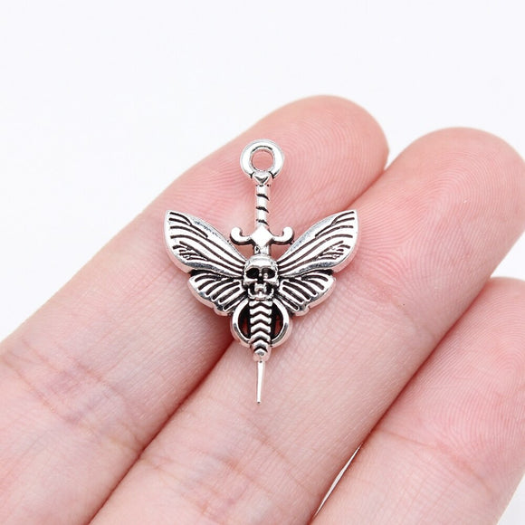 WYSIWYG 10pcs 25x18mm Antique Silver Color Skull Bee Charms For Jewelry Making